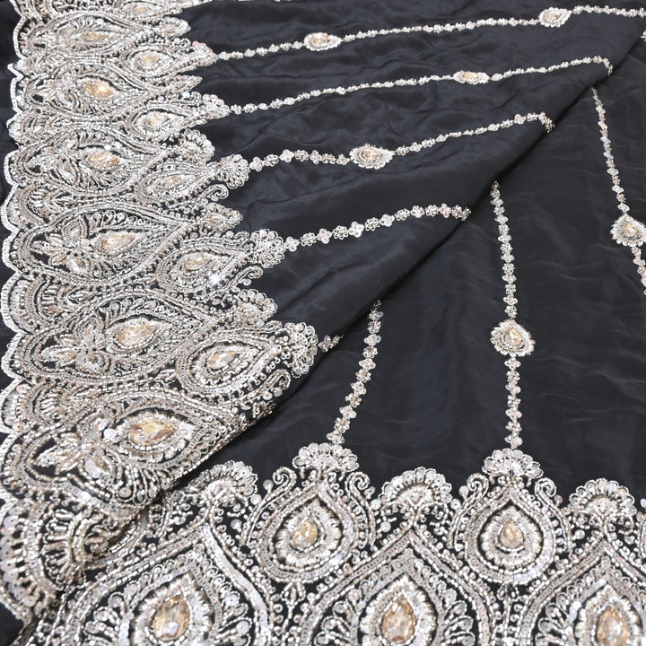 Black Fabric with Zari, Cutdana & Sequins Embroidery