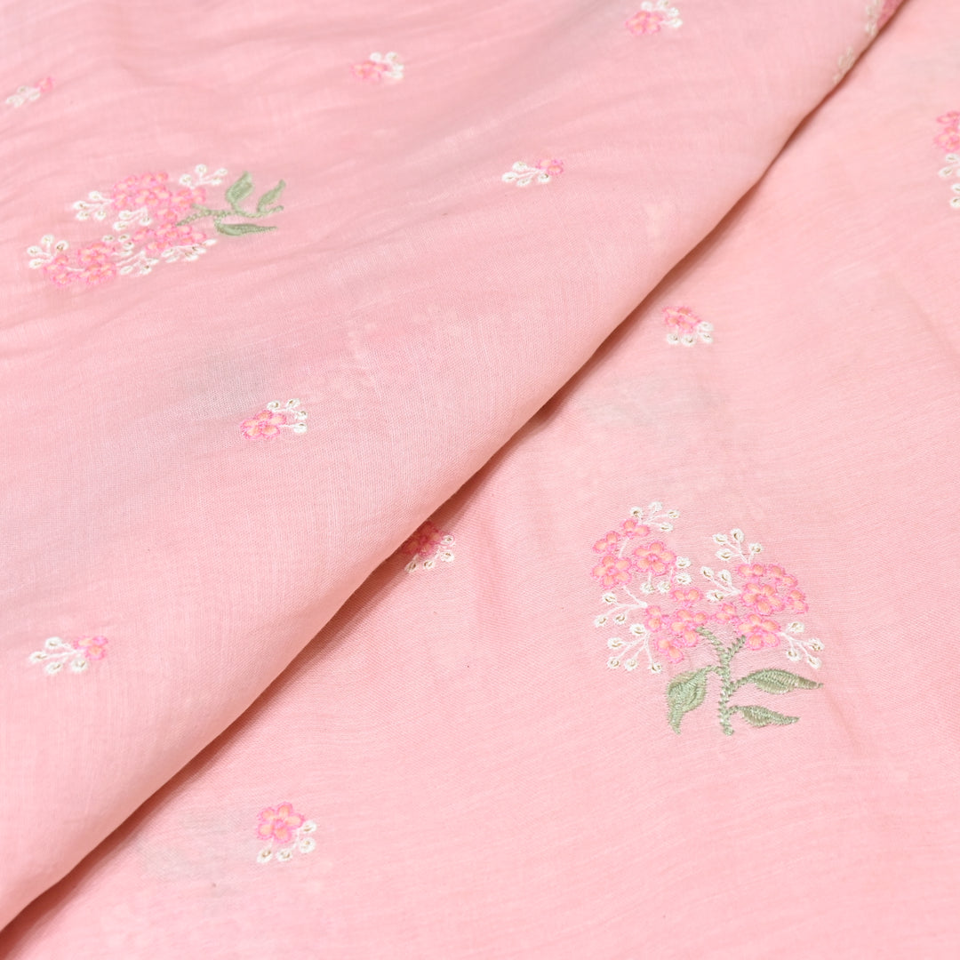 PASTEL PINK COLOR MUL CHANDERI THREAD EMBROIDERY FABRIC - GP4822- 04