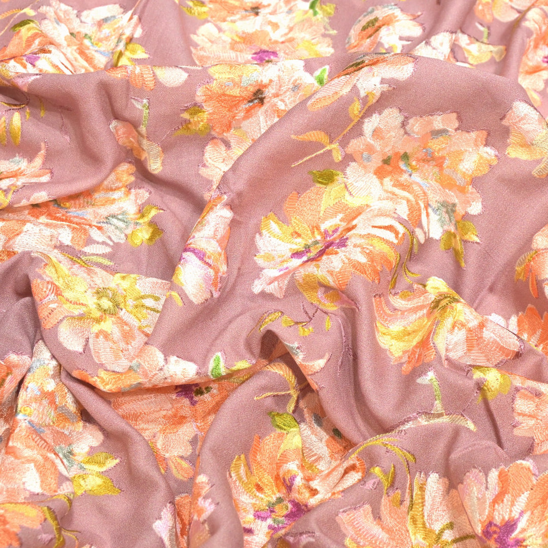 Moss Cotton Position Print With Thread Embroidery Fabrics