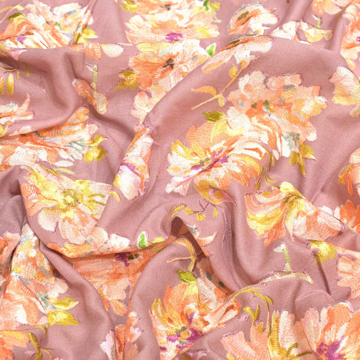 Moss Cotton Position Print With Thread Embroidery Fabrics