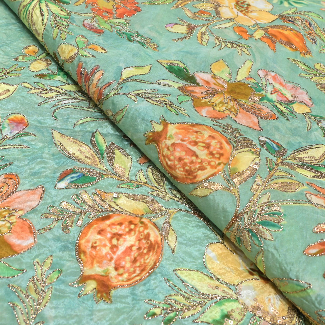 Beautiful Designer Crepe Position Prints, Zari & Sequin Embroidery Fabrics
