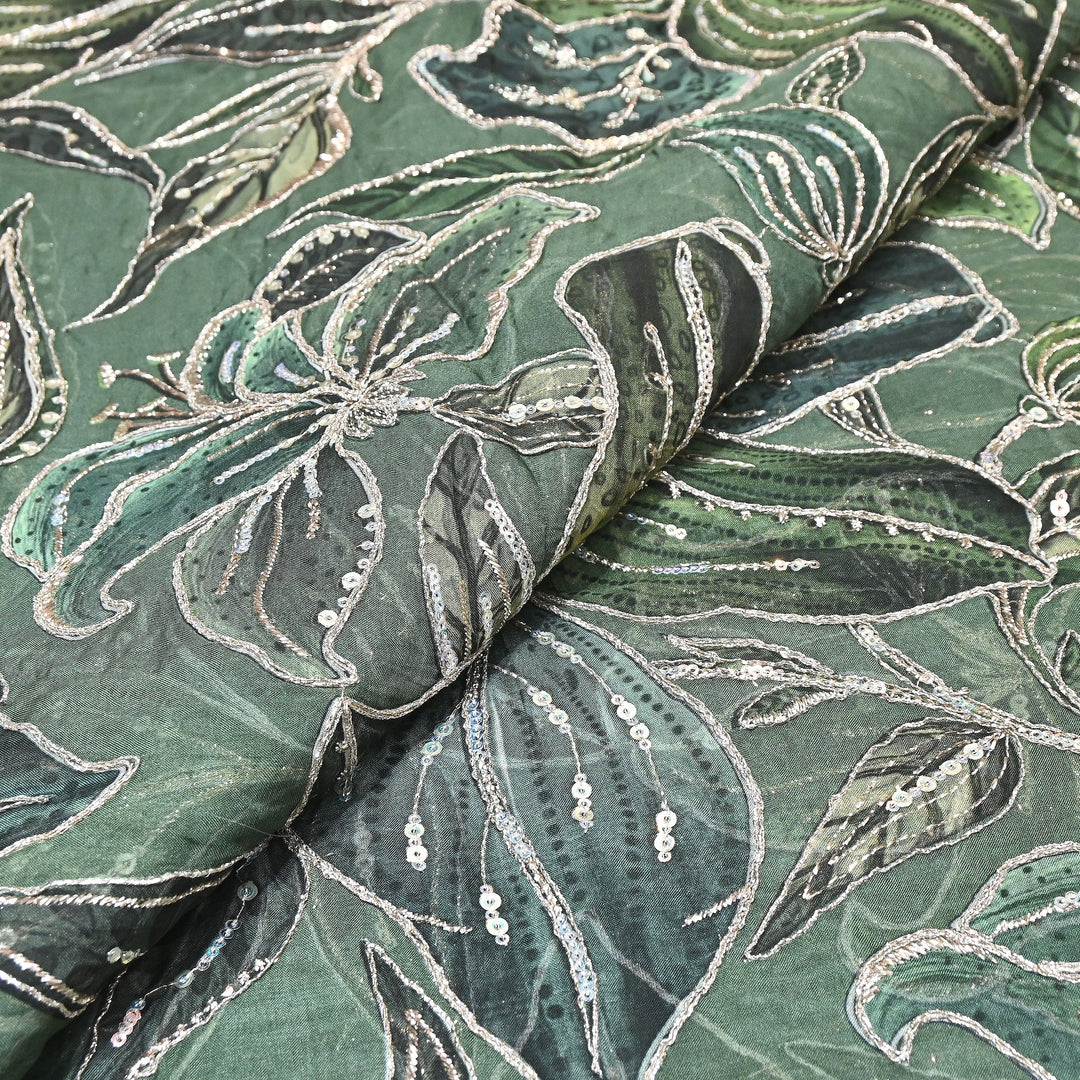 Premium Viscose Organza Position Print Zari & Sequins Embroidery Fabric – Designer Fabric SWP209-4
