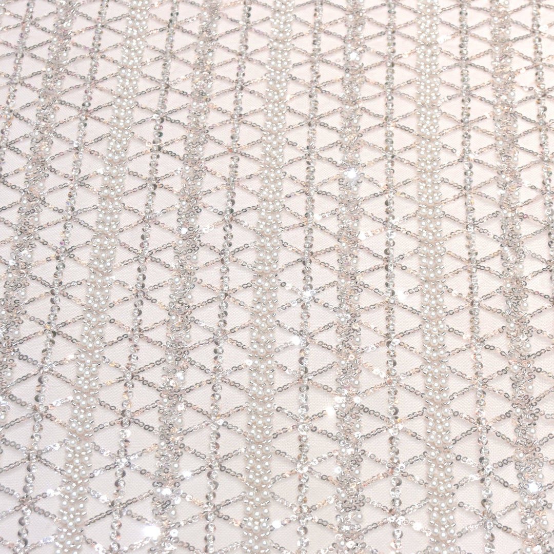 Imported Net Cutdana Pearls With Sequins Handwork Embroidery Fabrics