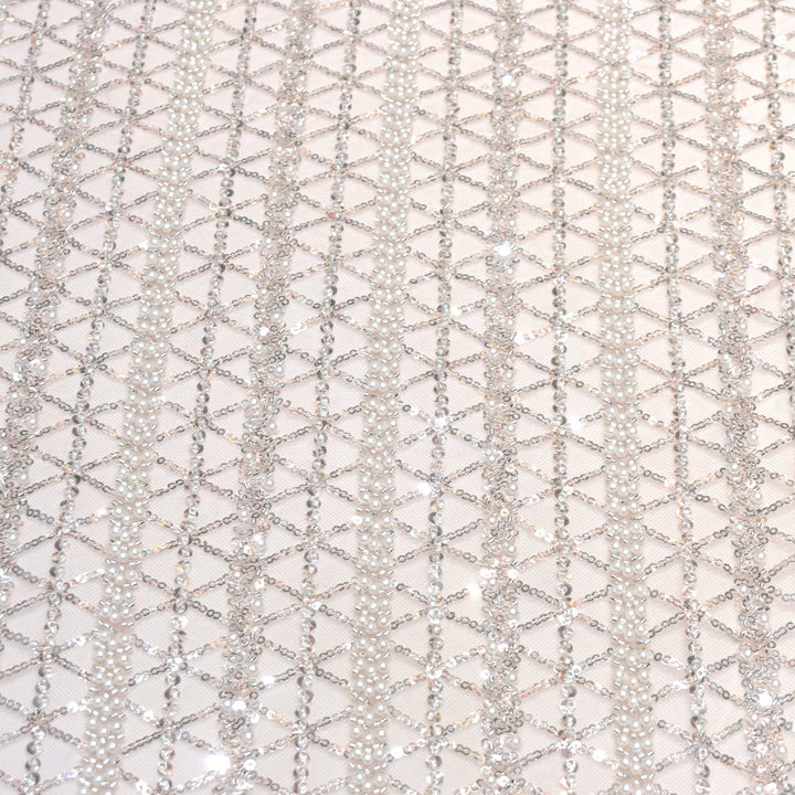 Imported Net Cutdana Pearls With Sequins Handwork Embroidery Fabrics