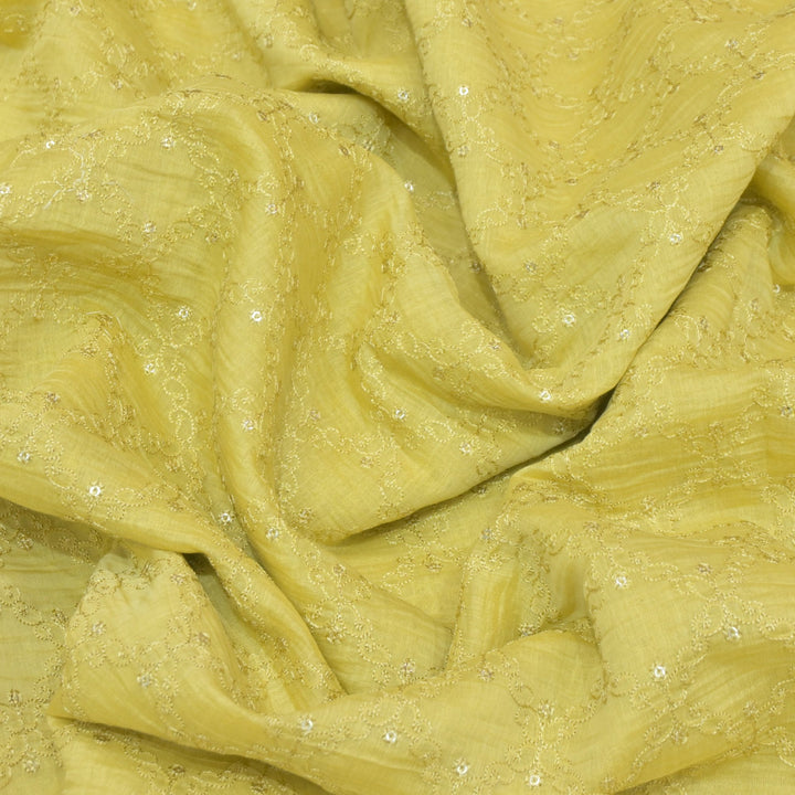 Premium Mul Chanderi Thread With Sequins Embroidery Fabrics