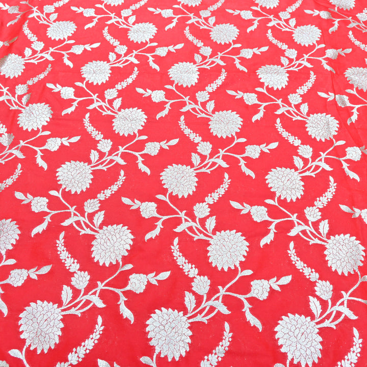 Vibrant red base with shimmering gold floral brocade.