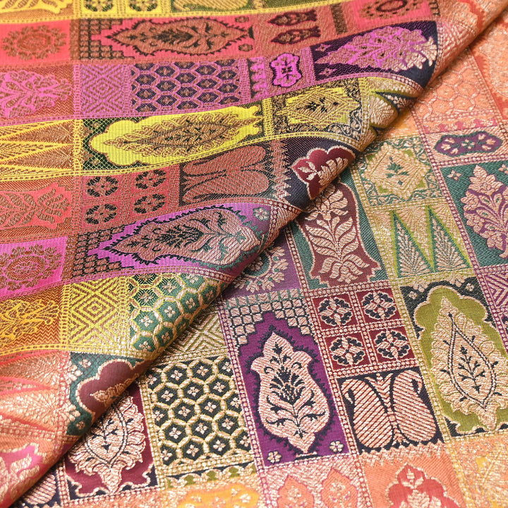 Multi Rangoli Brocade Fabric – Premium Zari Woven Designer Brocade Fabric 001006-A18