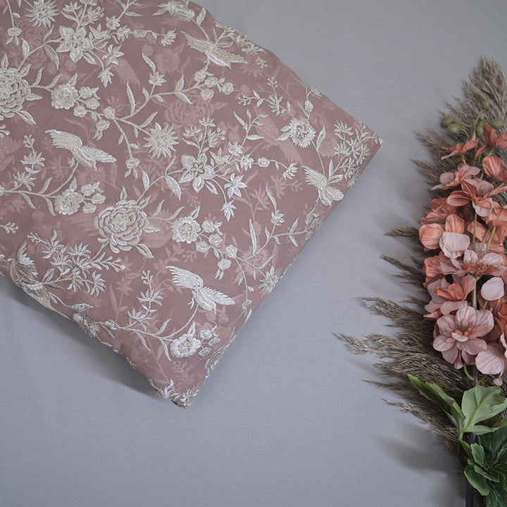 Dusty Mauve Georgette with White Thread Embroidery | GGT-7581