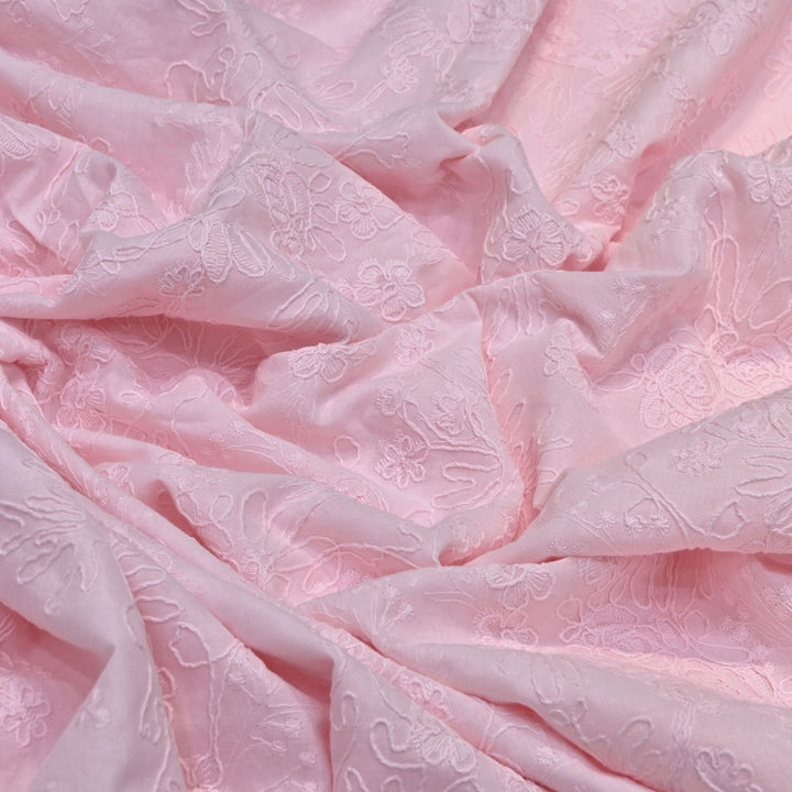Light Pink Color Cotton Floral Thread Embroidery Fabric – Soft Designer Embroidered Cotton Fabric 0AT112-5