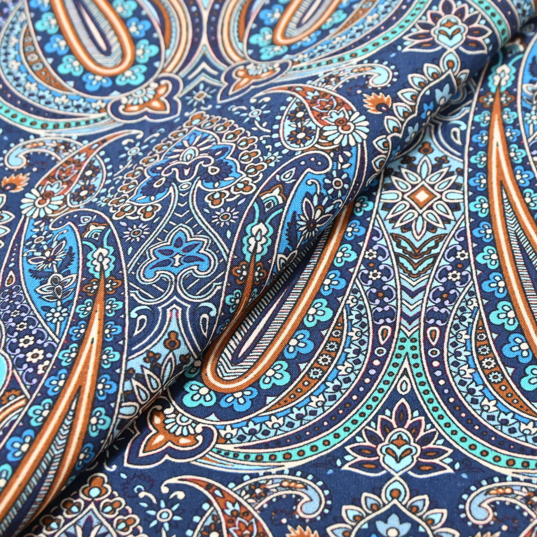 Turquoise Blue Omura Cotton Paisley Print