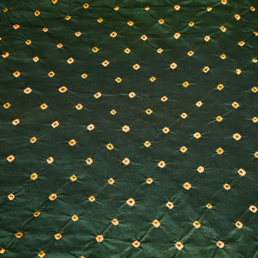 Deep Bottle Green Pure Silk Chanderi Bandhni Fabric | CN-79-1086