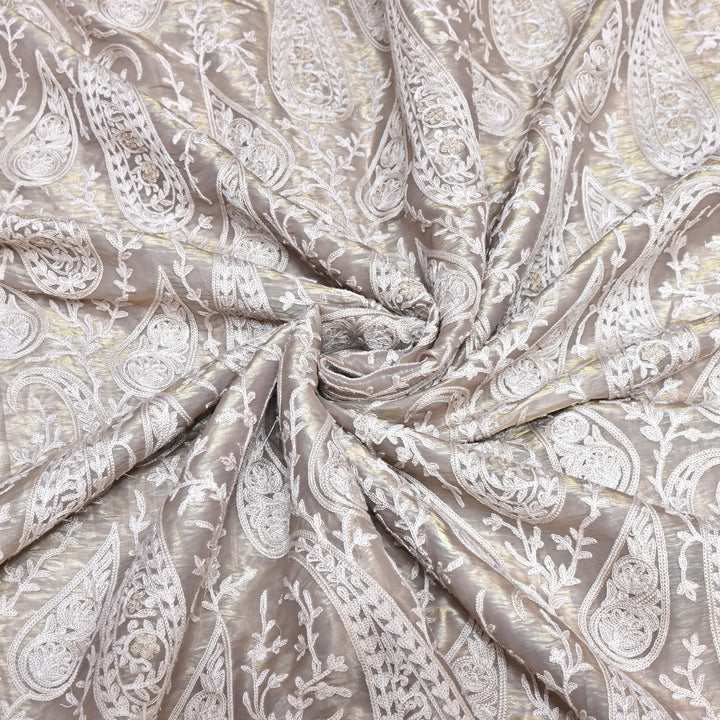 Fendi Organza Thread Embroidery Fabric – Elegant Designer Party Wear Fabric - F81399 - 01