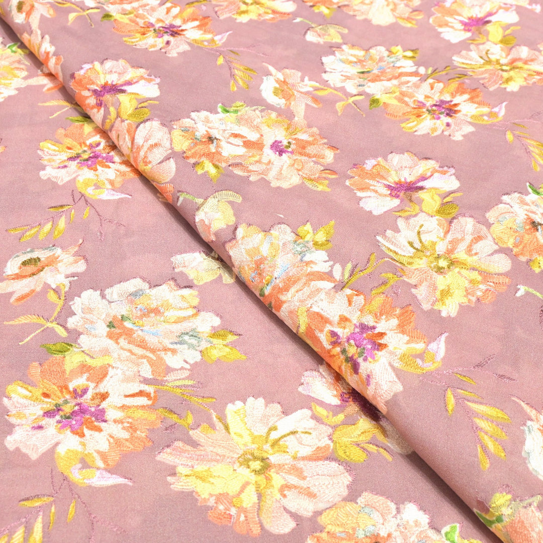 Moss Cotton Position Print With Thread Embroidery Fabrics