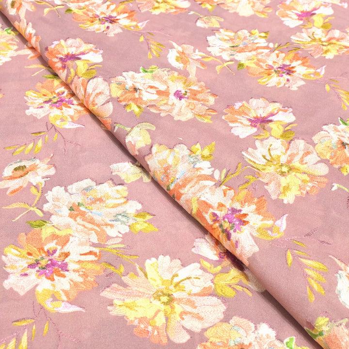 Moss Cotton Position Print With Thread Embroidery Fabrics