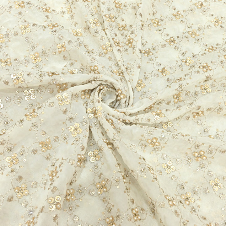 Viscose Organza Moti Zari With Sequins Embroidery Fabrics