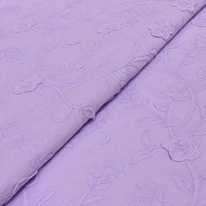 Lavender Pure Cotton Floral Thread Embroidery Fabric
