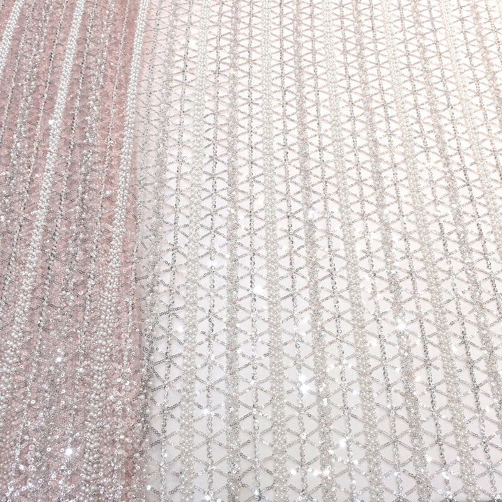 Imported Net Cutdana Pearls With Sequins Handwork Embroidery Fabrics