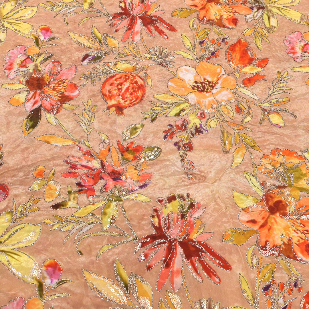 Beautiful Designer Crepe Position Prints, Zari & Sequin Embroidery Fabrics