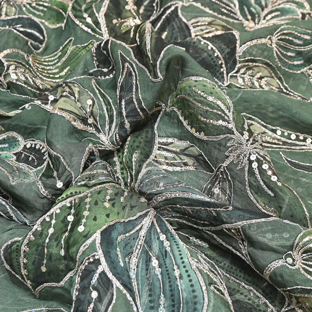 Premium Viscose Organza Position Print Zari & Sequins Embroidery Fabric – Designer Fabric SWP209-4