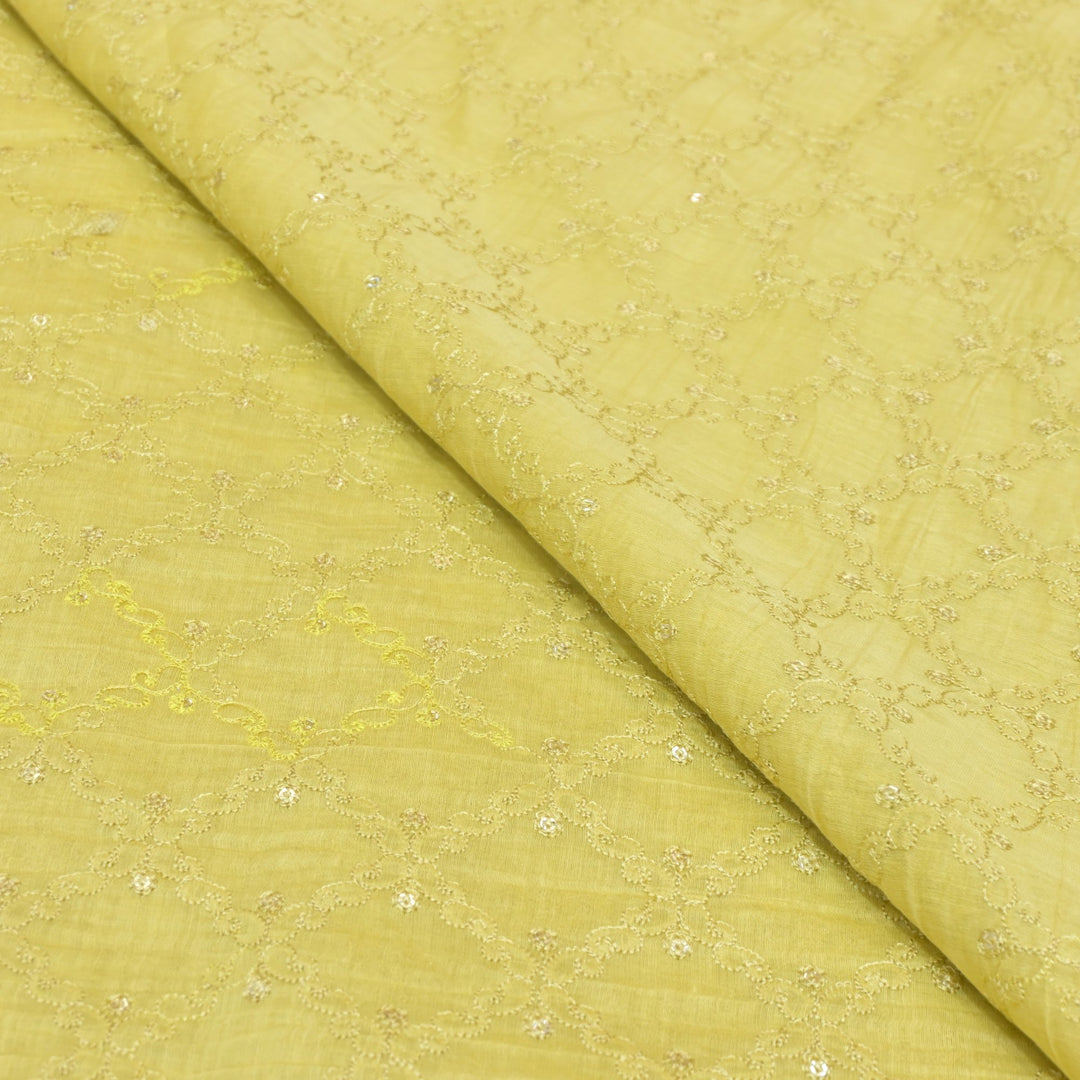 Premium Mul Chanderi Thread With Sequins Embroidery Fabrics