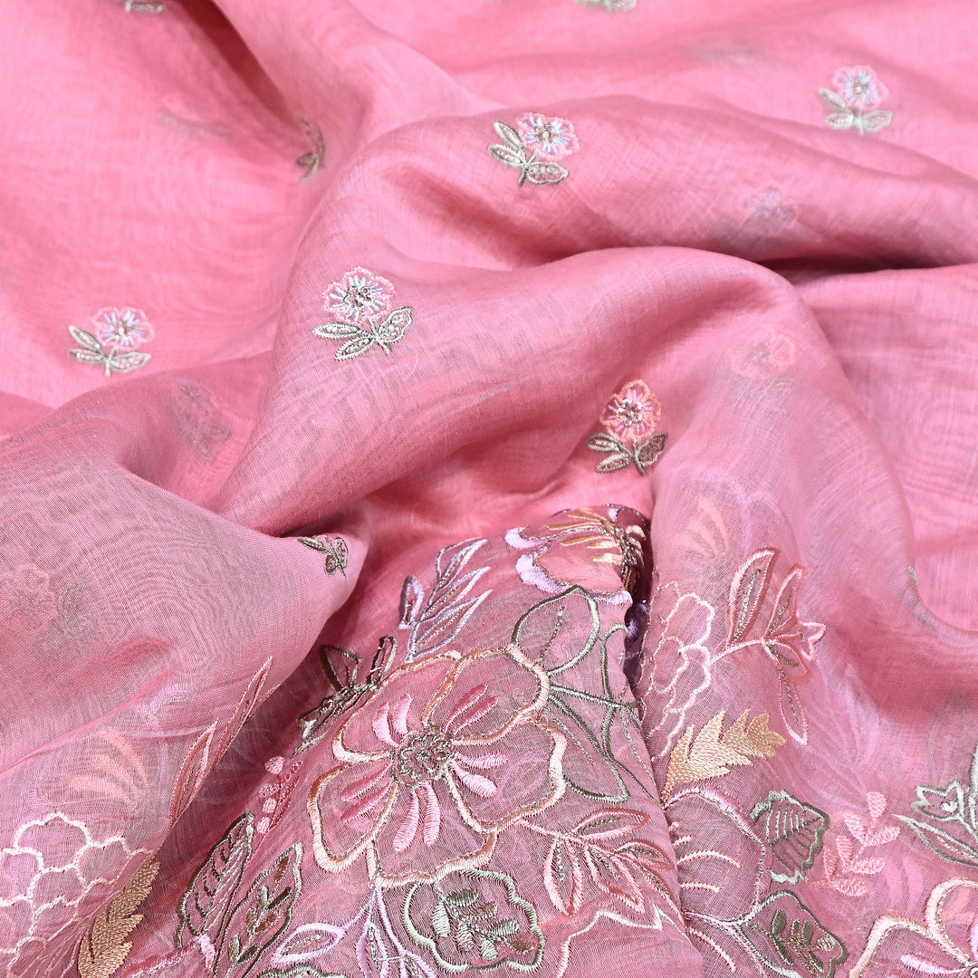 Mul Chanderi Floral Thread & Zari Embroidery Fabric – Designer Summer Fabric HC0041-5