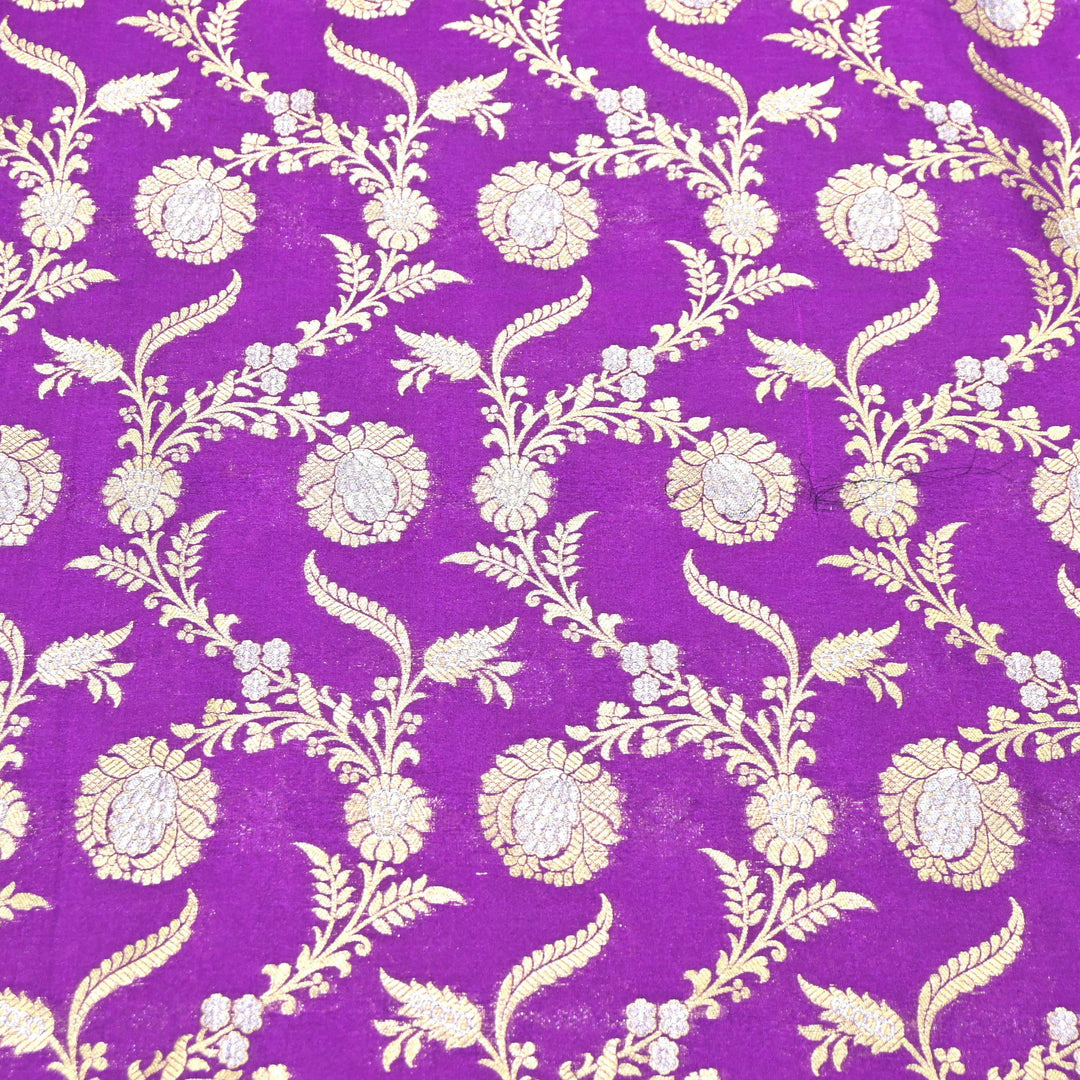 Purple & Antique Gold Floral Brocade Fabric.