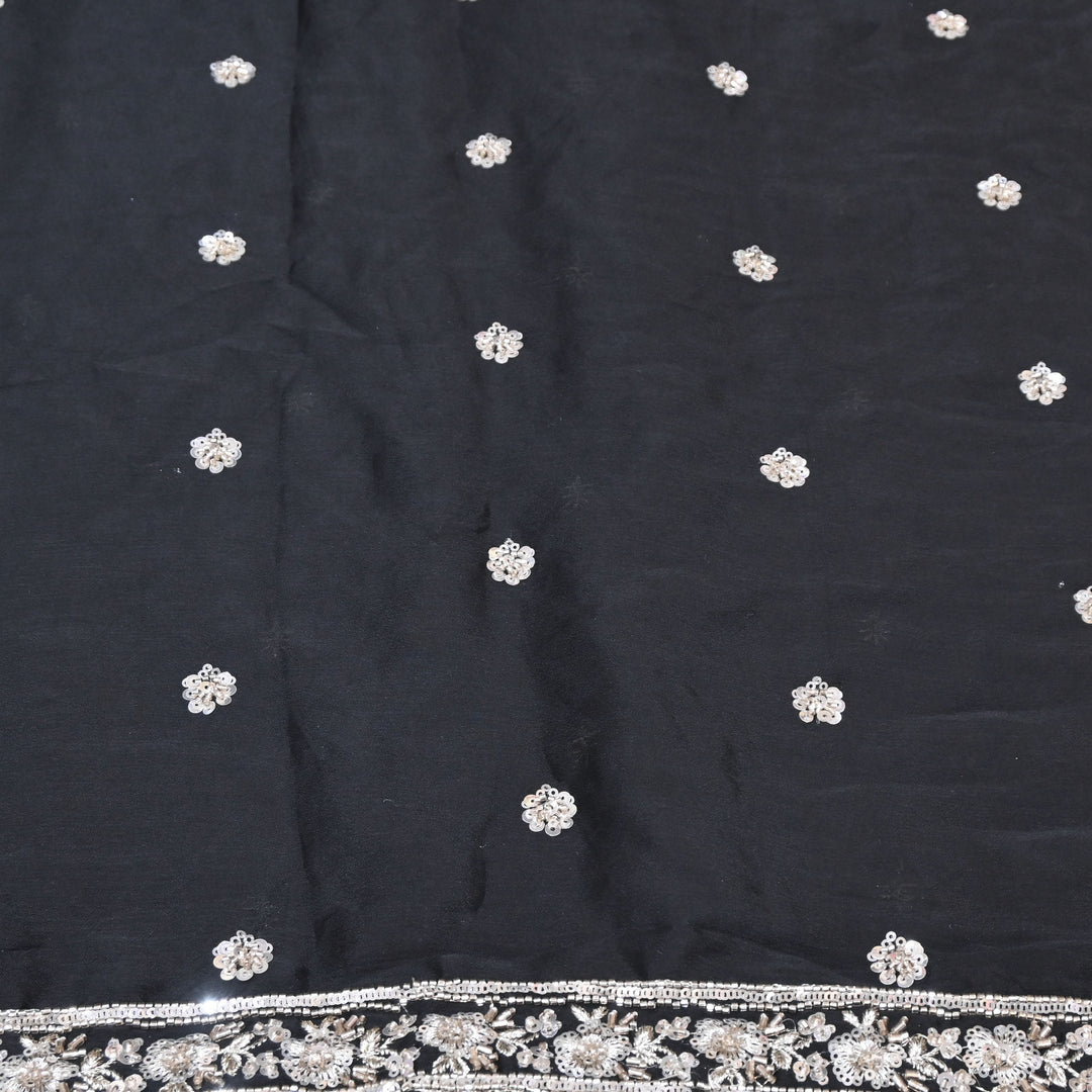 Black Chinon Fabric with Zari & Sequins Embroidery