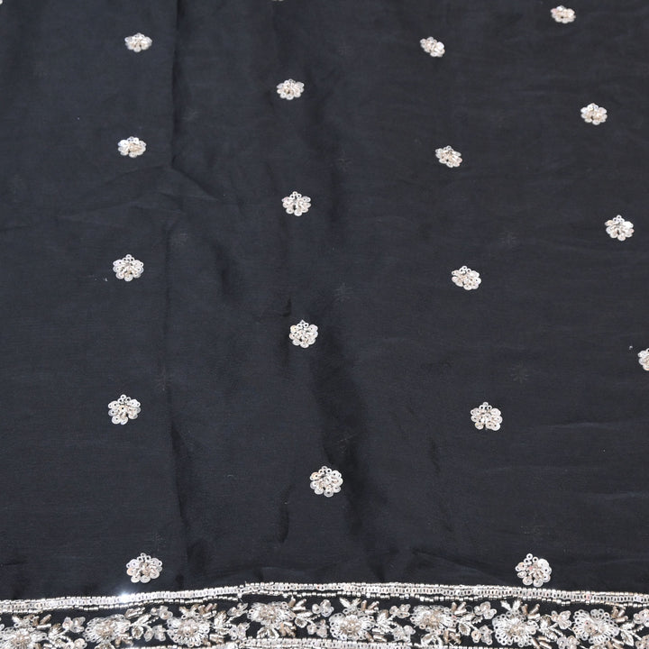 Black Chinon Fabric with Zari & Sequins Embroidery