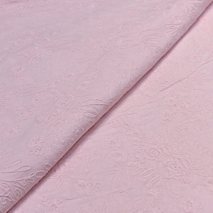 Light Pink Color Cotton Floral Thread Embroidery Fabric – Soft Designer Embroidered Cotton Fabric 0AT112-5