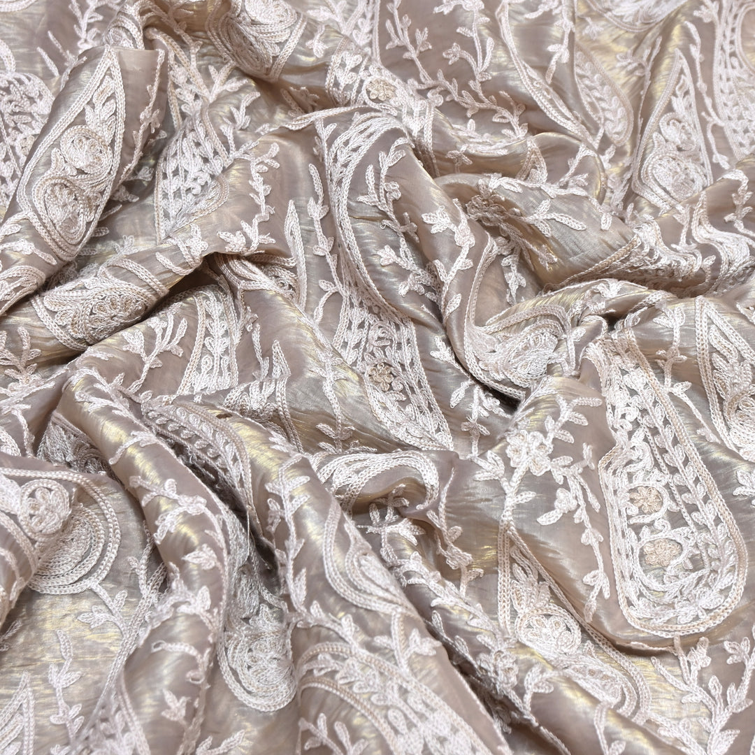 Fendi Organza Thread Embroidery Fabric – Elegant Designer Party Wear Fabric - F81399 - 01