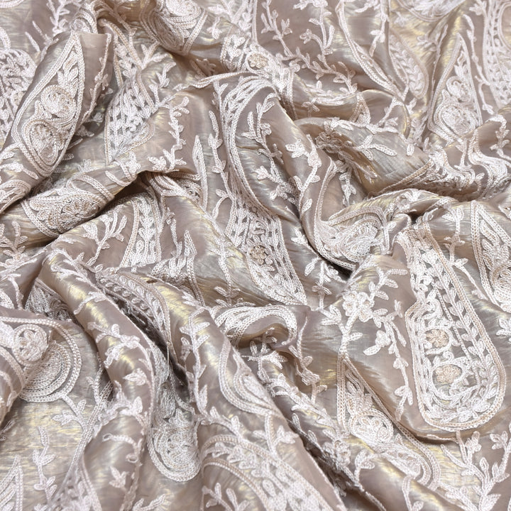 Fendi Organza Thread Embroidery Fabric – Elegant Designer Party Wear Fabric - F81399 - 01