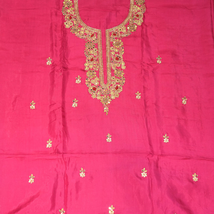 Deep Cerise Color Upada Silk Dabka & Kundan Hand Work Suits Set