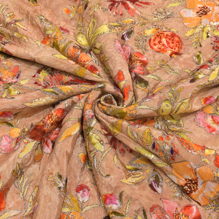 Beautiful Designer Crepe Position Prints, Zari & Sequin Embroidery Fabrics
