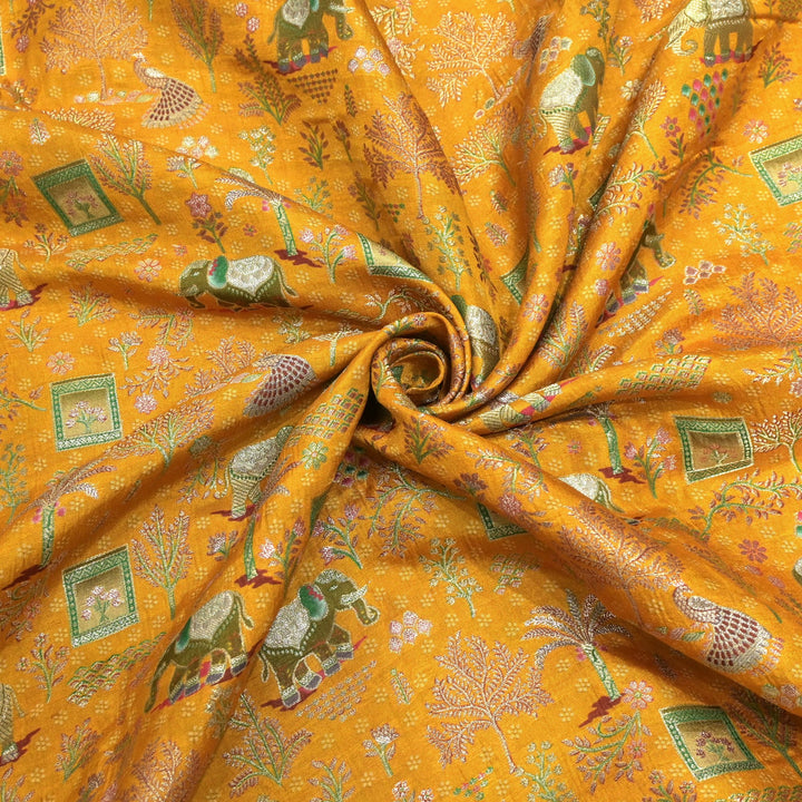 Dola Silk Position Print Zari Jacquard Fabrics