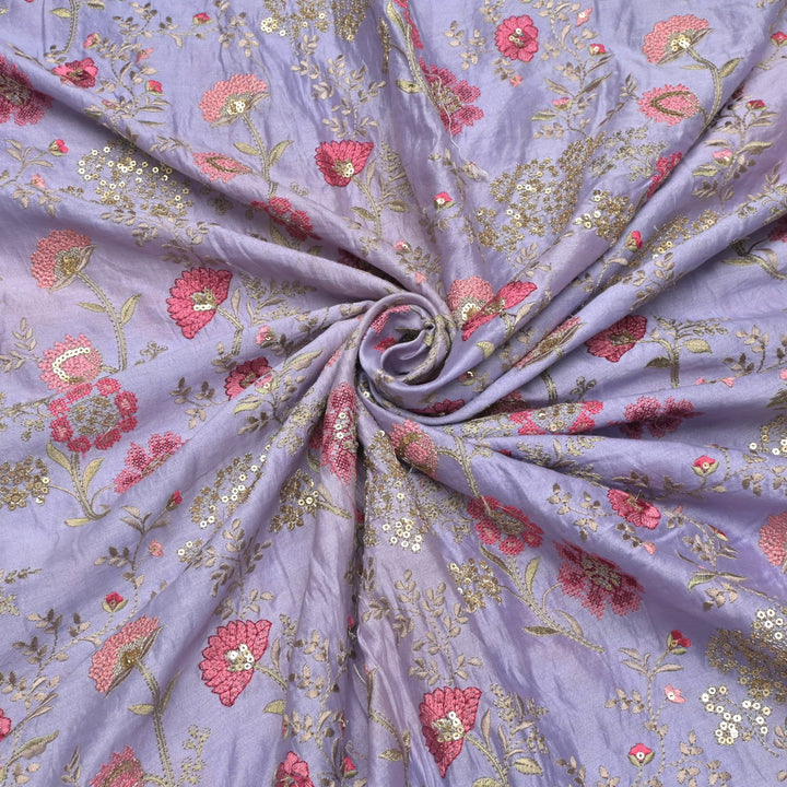 Silk Chanderi Multi Thread Embroidery Fabrics