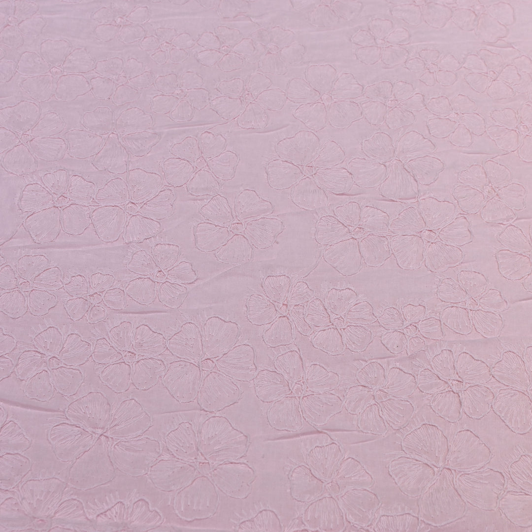 Light Pink Color Cotton Floral Thread Embroidery Fabric – Soft Designer Embroidered Cotton Fabric 0AT112-6
