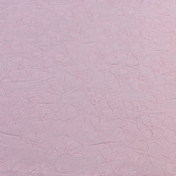 Light Pink Color Cotton Floral Thread Embroidery Fabric – Soft Designer Embroidered Cotton Fabric 0AT112-6