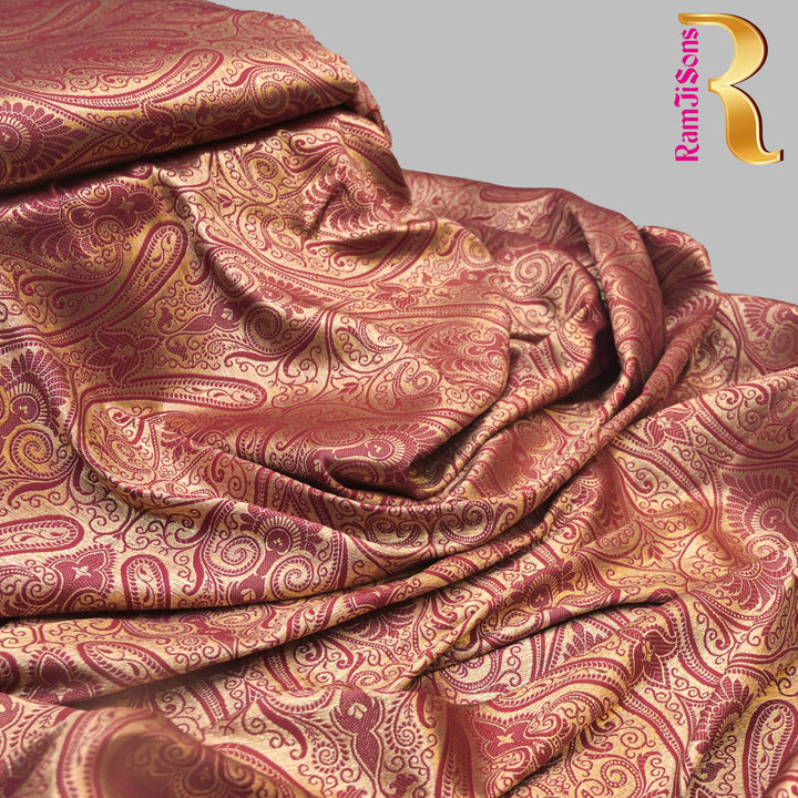 Red & Gold Paisley Brocade Fabric | 100-23-119