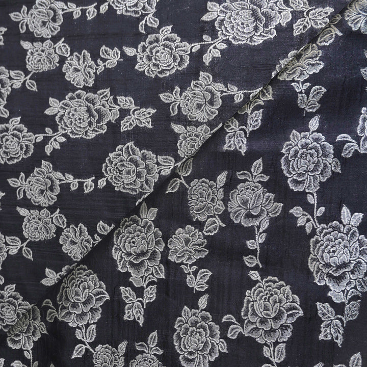 Black Pure Mango Silk Zari Brocade fabric. | 165-192B