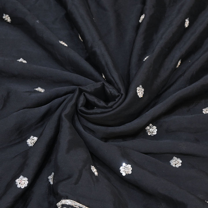 Black Chinon Fabric with Zari & Sequins Embroidery
