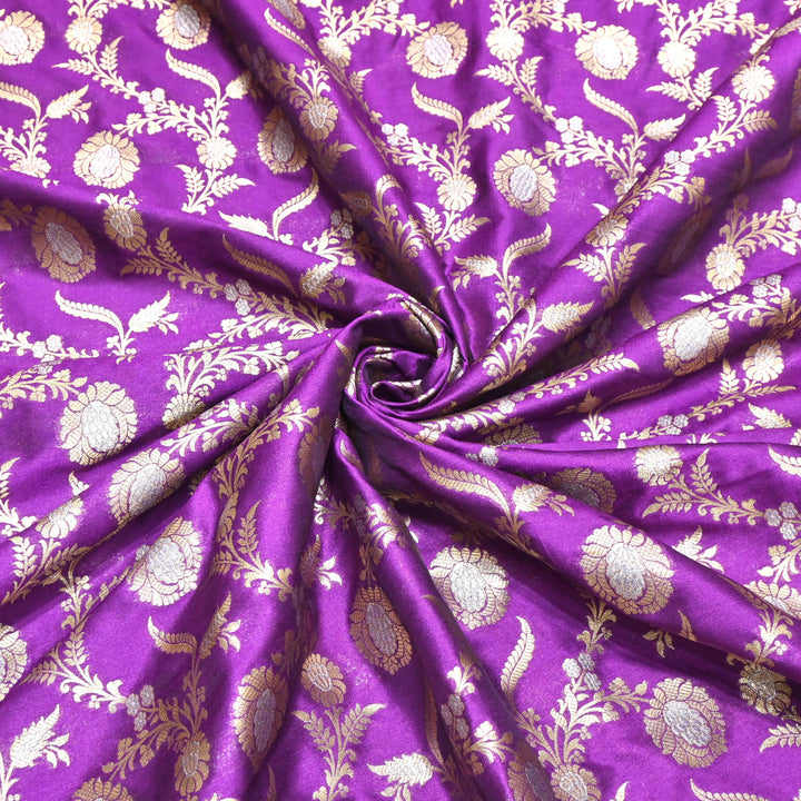 Purple & Antique Gold Floral Brocade Fabric.