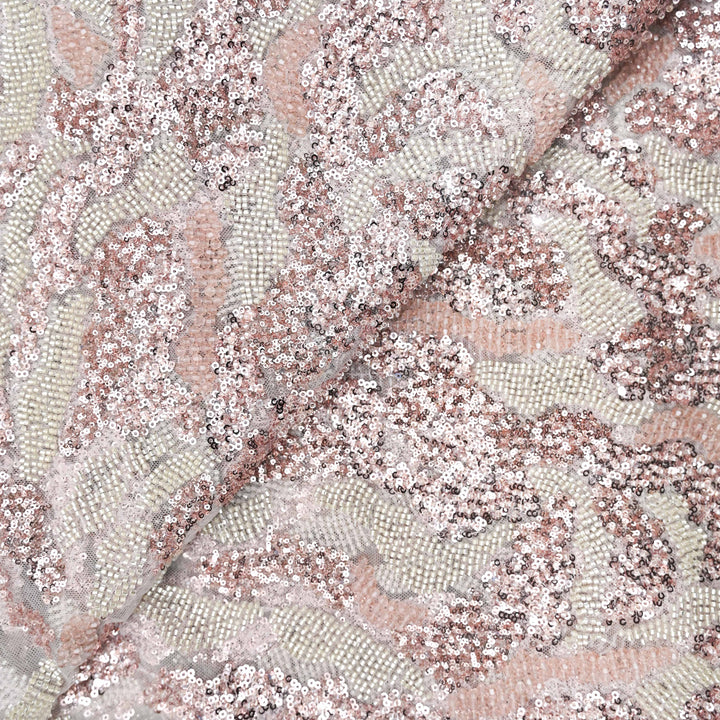 Nude Pink Net Imported Embroidery Fabric.| 60063