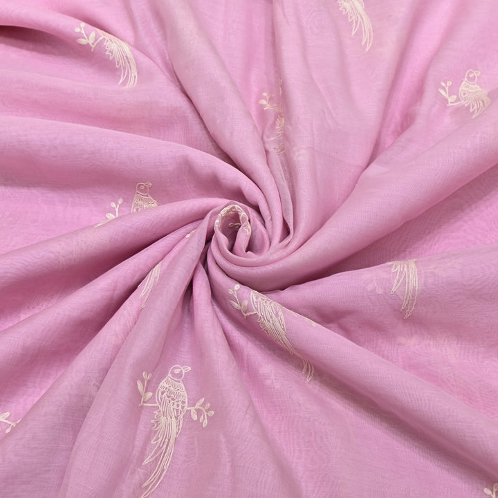 POWDER PINK COLOR MUL CHANDERI THREAD EMBROIDERY FABRIC GP4120A-3