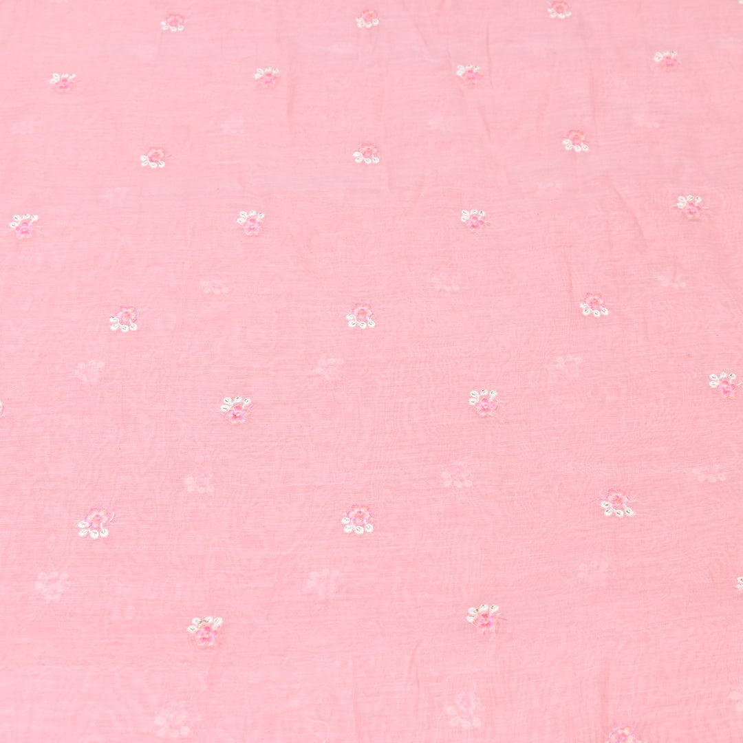PASTEL PINK COLOR MUL CHANDERI THREAD EMBROIDERY FABRIC - GP4822A- 04