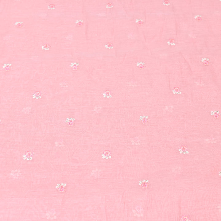 PASTEL PINK COLOR MUL CHANDERI THREAD EMBROIDERY FABRIC - GP4822A- 04