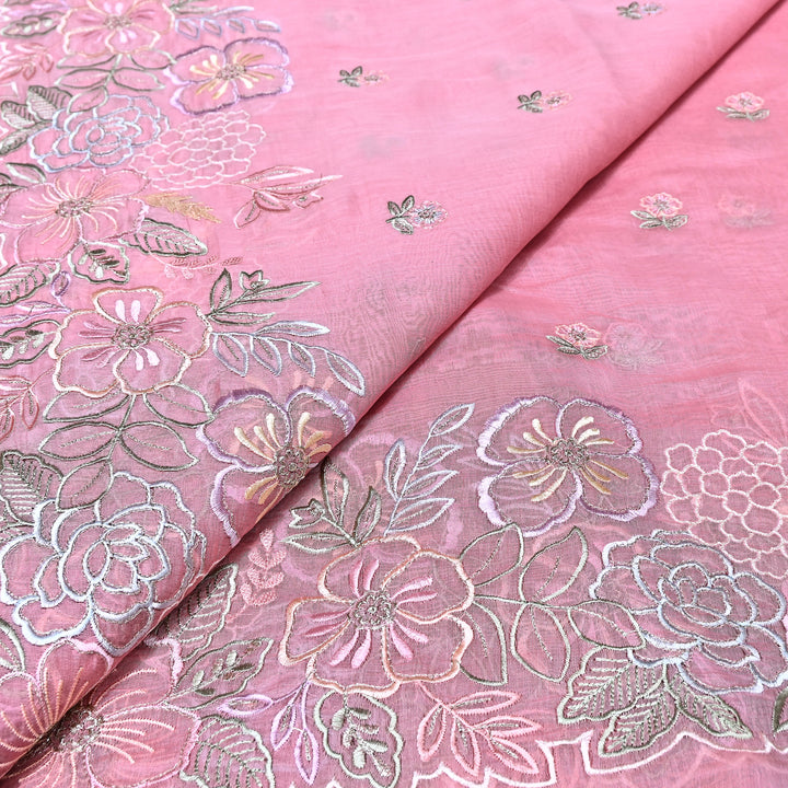 Mul Chanderi Floral Thread & Zari Embroidery Fabric – Designer Summer Fabric HC0041-5