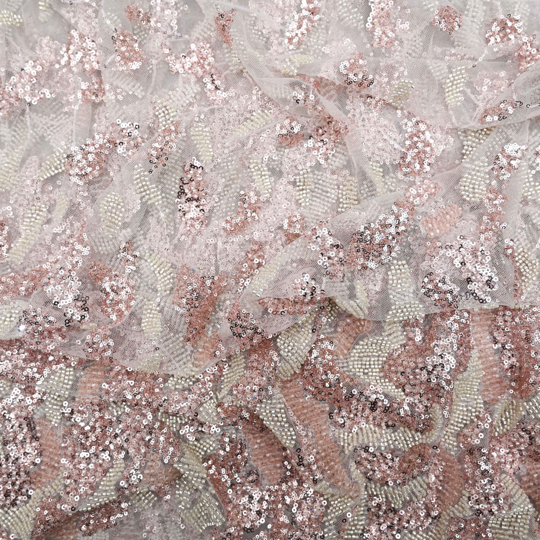 Nude Pink Net Imported Embroidery Fabric.| 60063