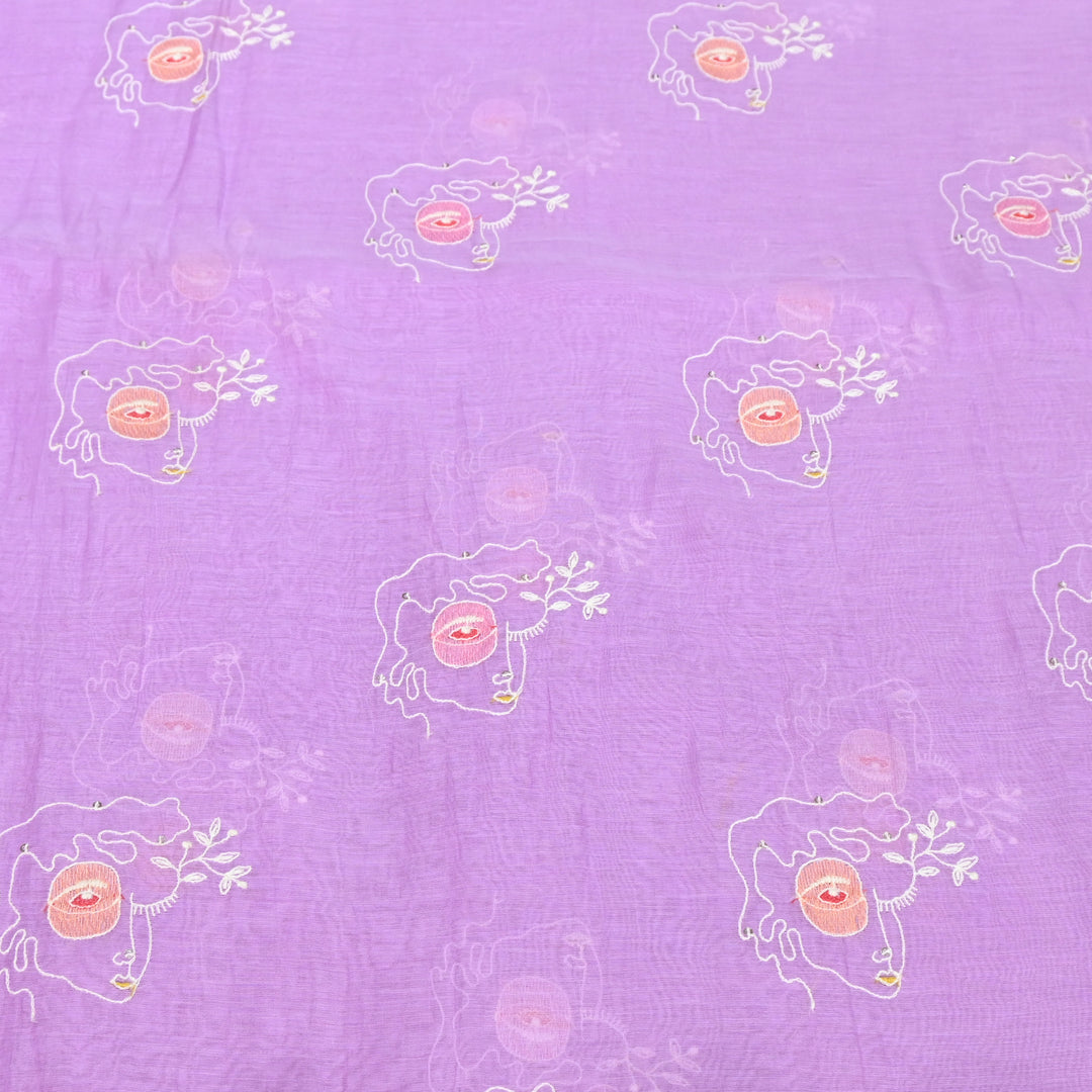 Lilac Mul Chanderi Fabric with allover Sequins Thread Embroidery