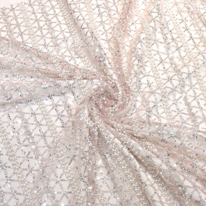 Imported Net Cutdana Pearls With Sequins Handwork Embroidery Fabrics