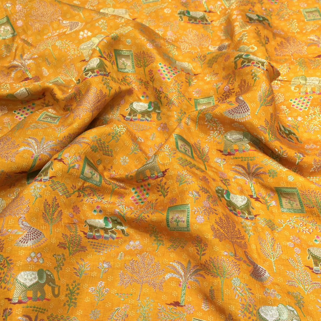 Dola Silk Position Print Zari Jacquard Fabrics